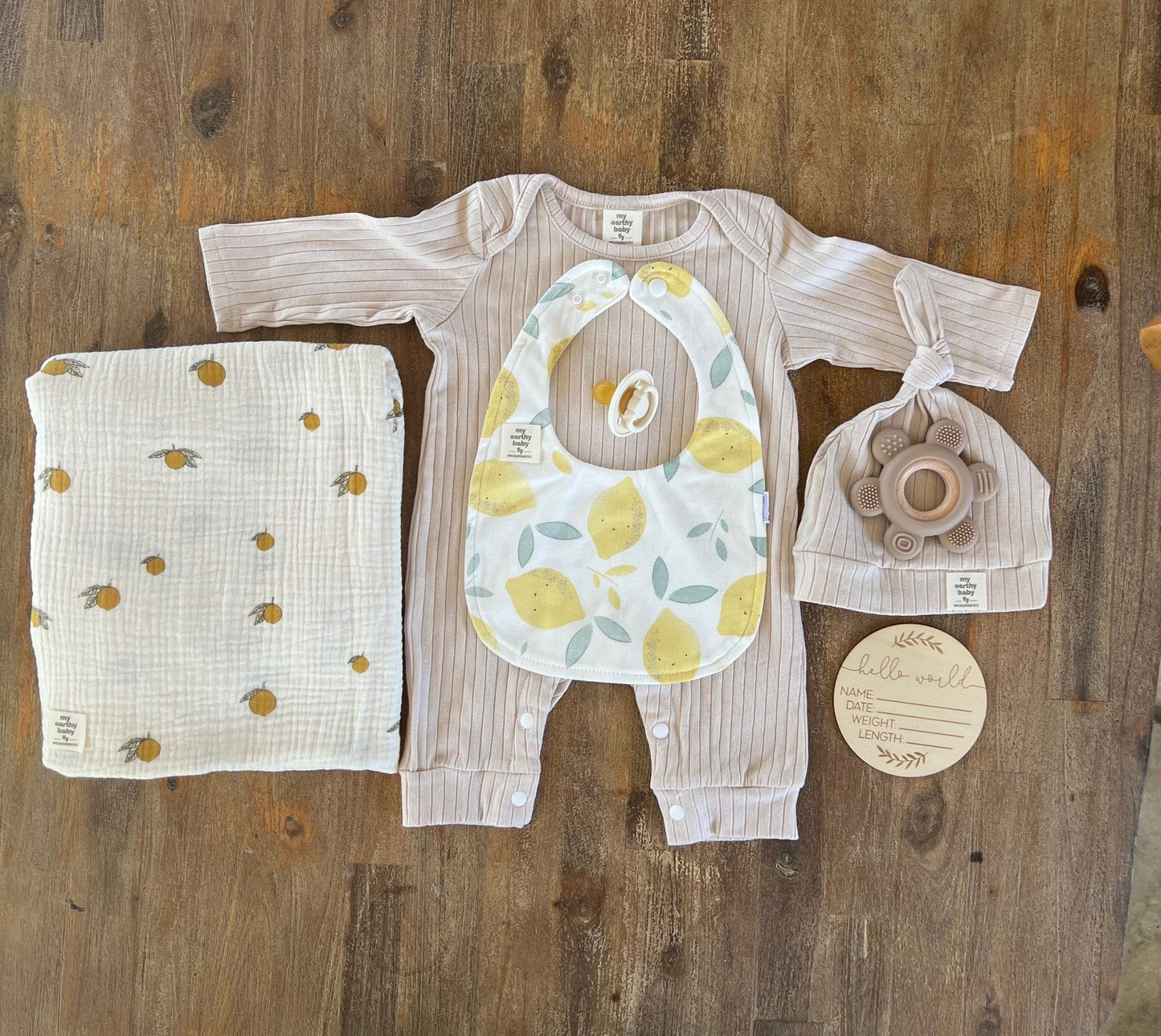 Earthy Beige Cotton Onesie and Beanie