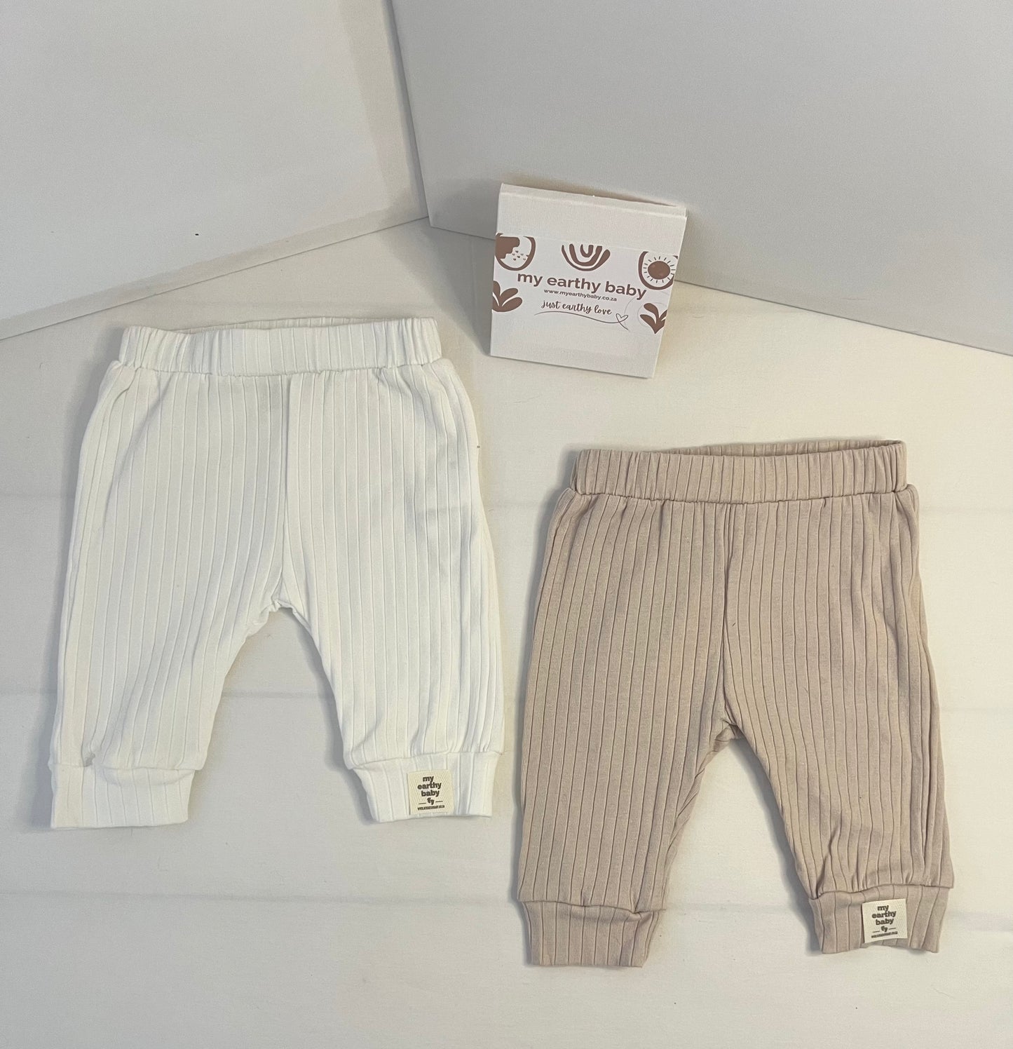 MY FIRST CUDDLE BUNNY AND EARTHY LEGGINGS GIFT SET (two leggings, cuddle bunny, teether, pacifier, hello world)