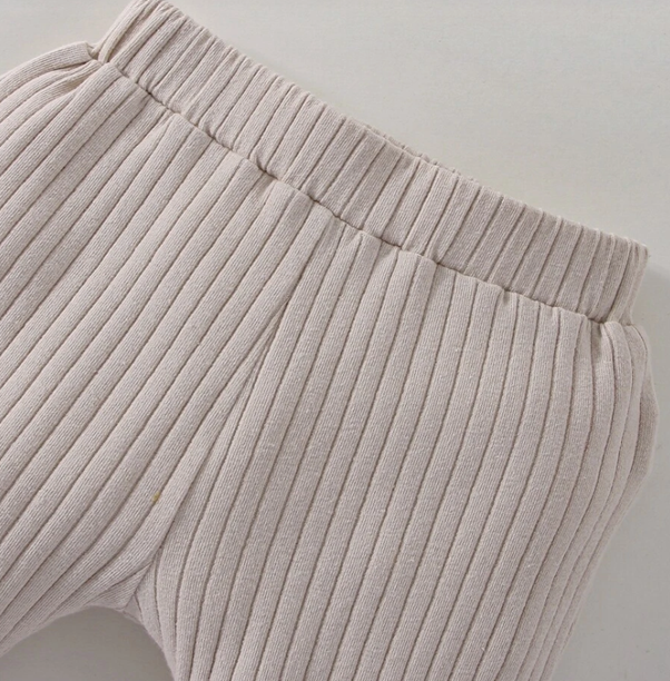 Super Soft Beige Ribbed Cotton Leggings