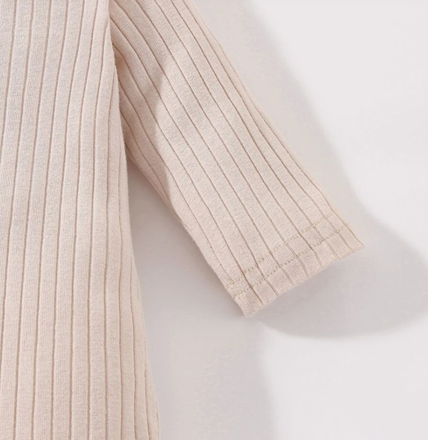 Earthy Beige Cotton Onesie and Beanie