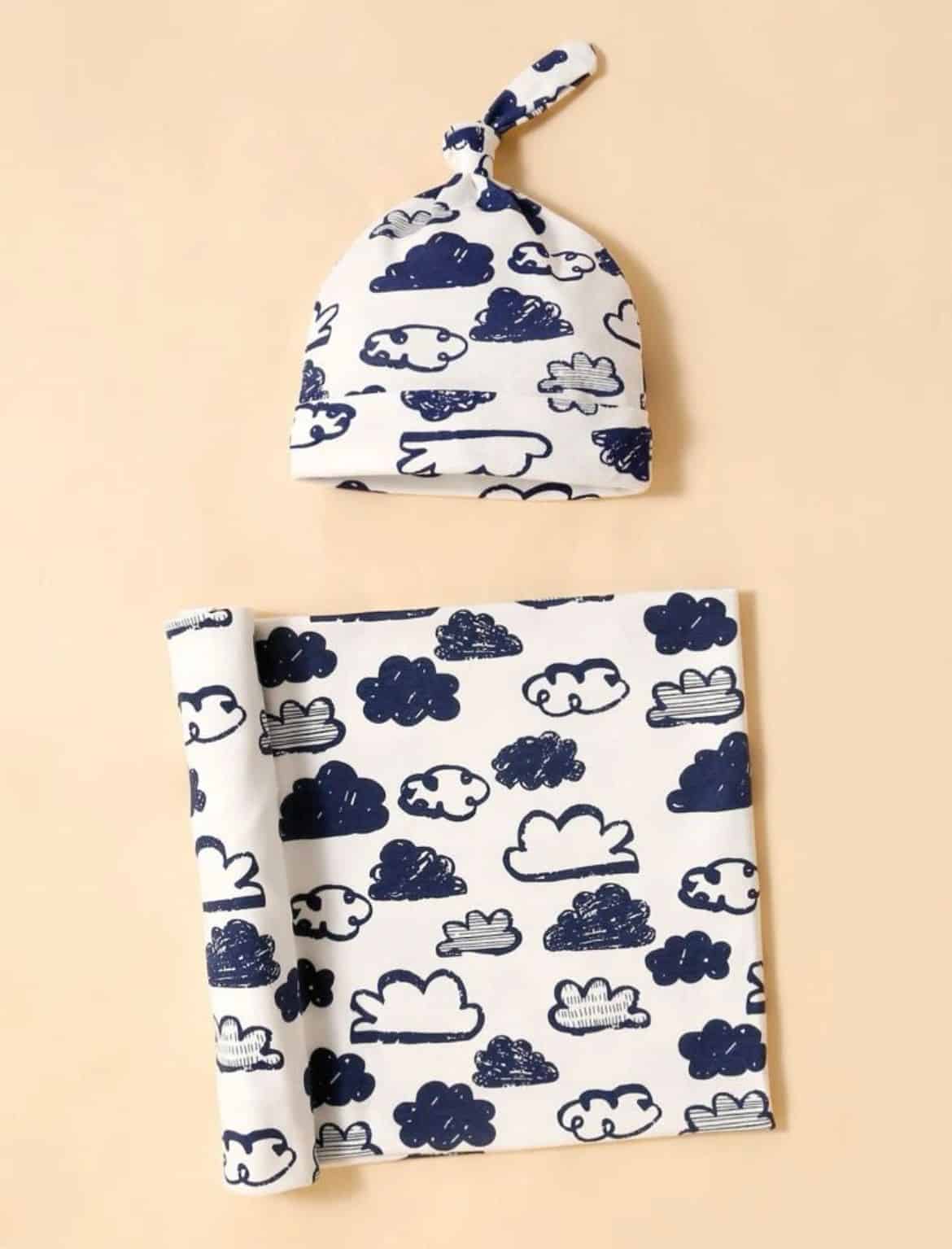MY CUDDLE FROGGIE AND EARTHY CLOUDS GIFT SET (Swaddle and hat, plush froggie, teether)