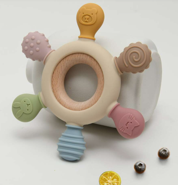 Wooden Silicone Multicolour Teether