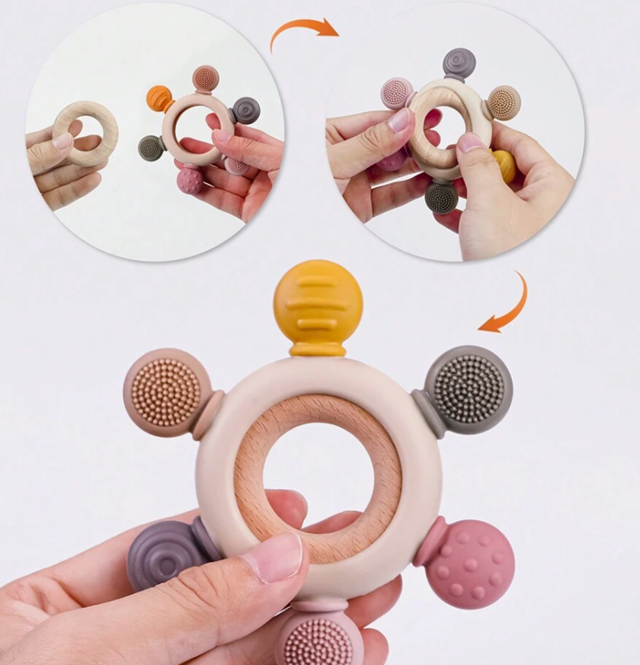 Wooden Silicone Colourful Teether