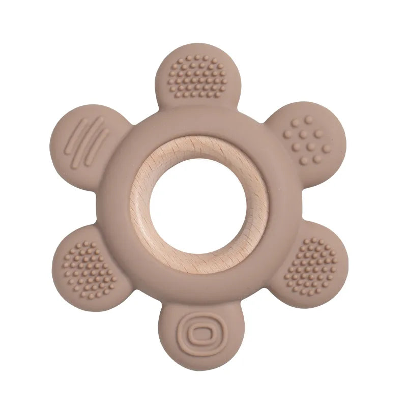 Khaki Wood and Silicone Ring Teether