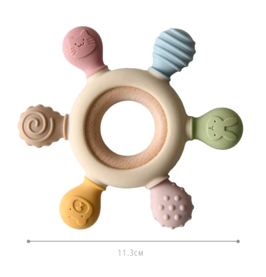 Wooden Silicone Multicolour Teether