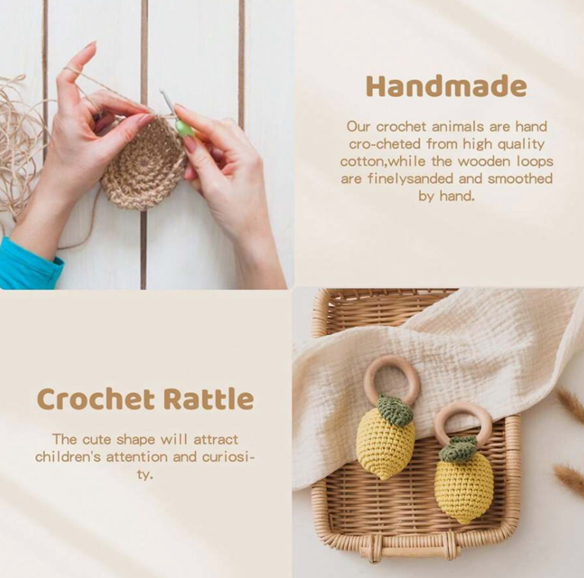 Handmade Crochet Cotton Just Lemons Newborn Rattle
