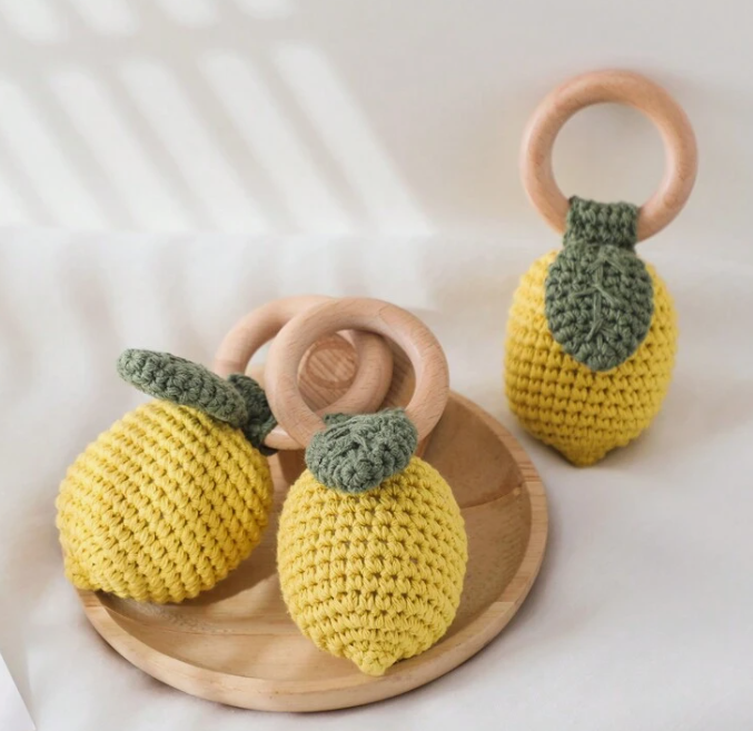 Handmade Crochet Cotton Just Lemons Newborn Rattle