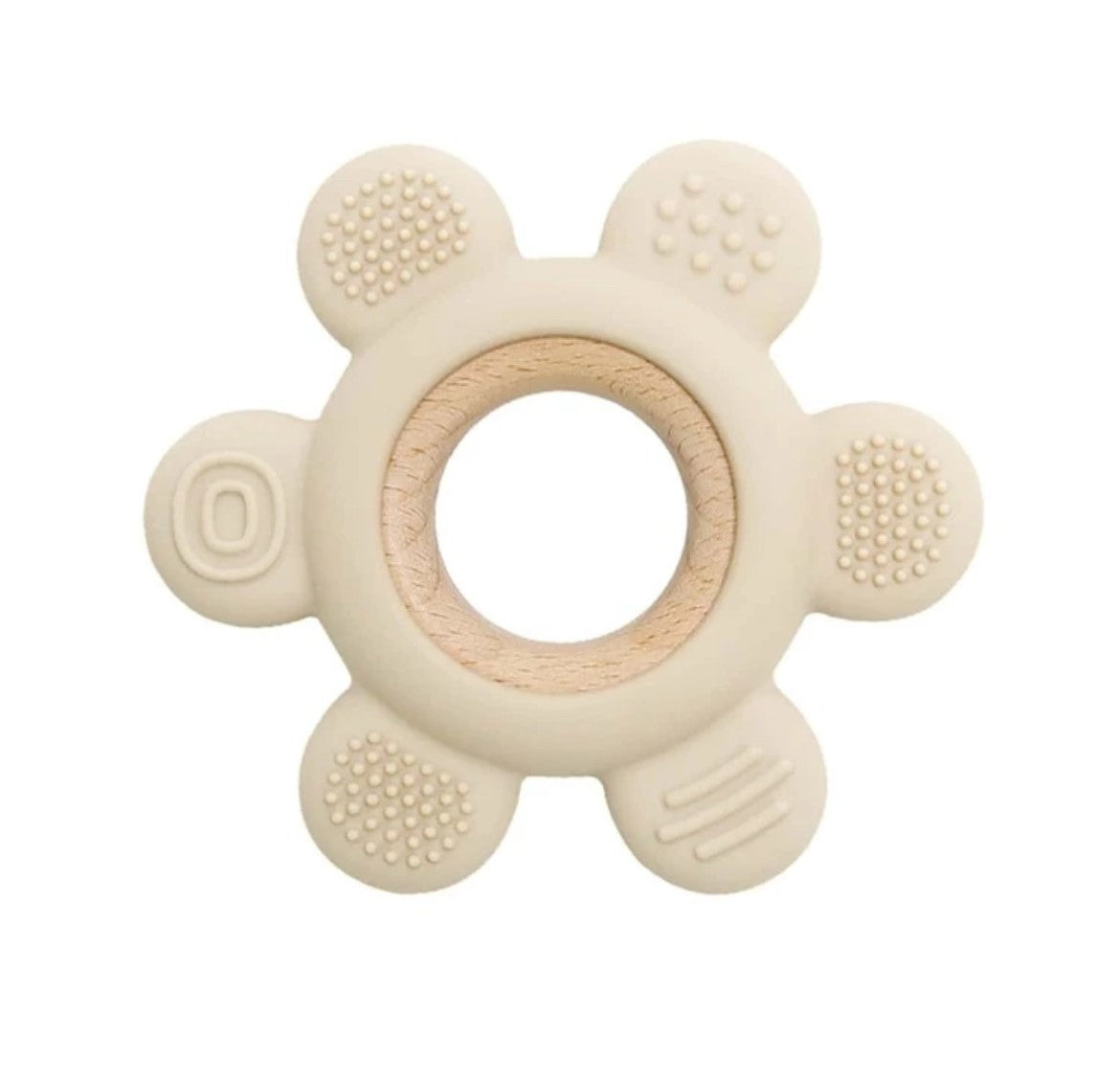 Creamy White Wood and Silicone Ring Teether