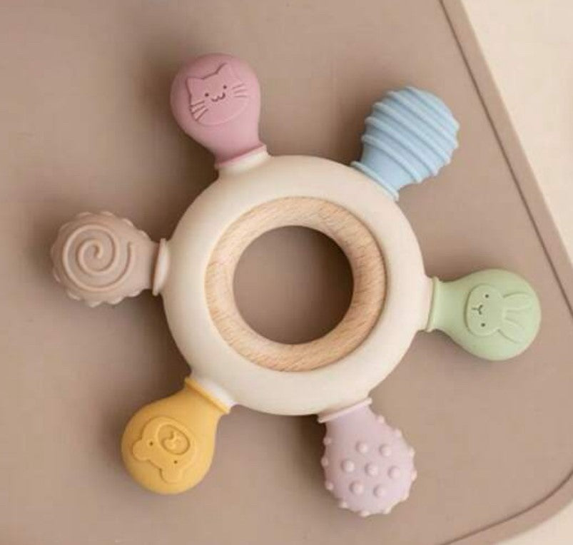 EARTHY SUMMER GIFT SET (two summer onesies, socks, teether, pacifier, hello world)