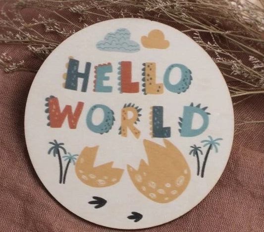 Hello World Earthy Wooden Birth Announcement | Photo Prop