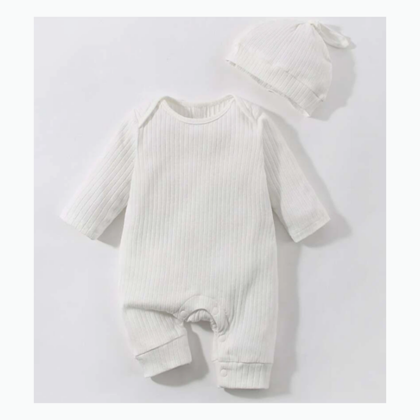 Earthy White Cotton Onesie and Beanie