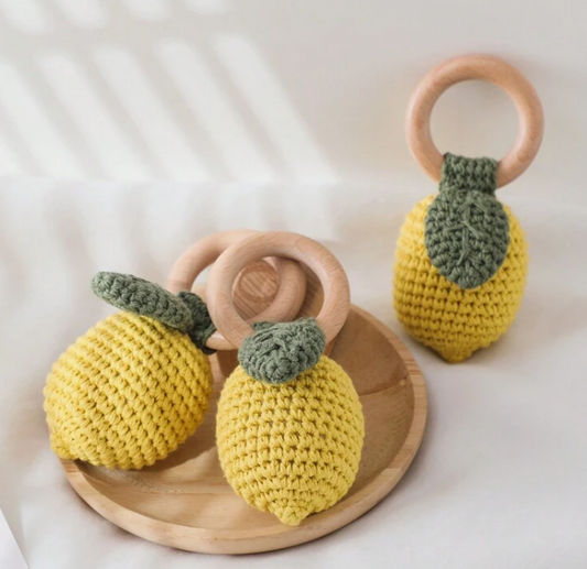 Handmade Crochet Cotton Just Lemons Newborn Rattle