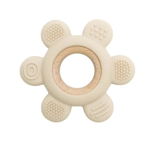 Creamy White Wood and Silicone Ring Teether